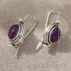 Vintage Boho Purple Gemstone Silver Plated Drop Earrings