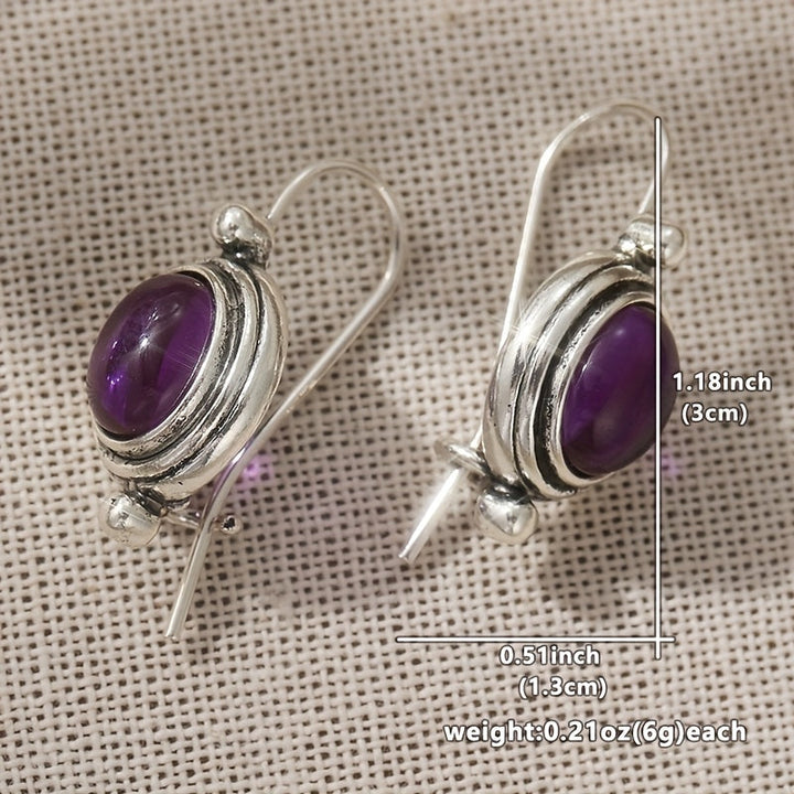 Vintage Boho Purple Gemstone Silver Plated Drop Earrings