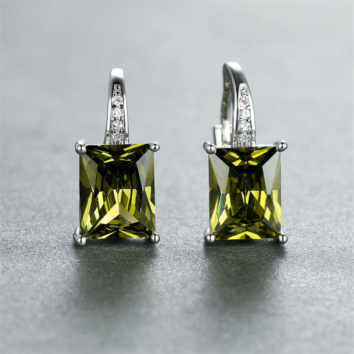 Vintage Rectangular Cut Green Zirconia Stone Stud Earrings