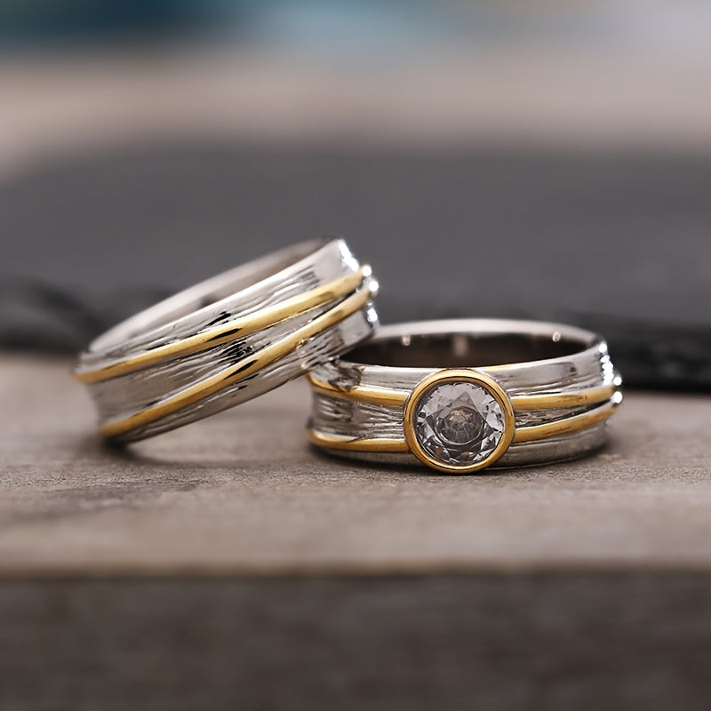 Bohemien vintage zirkonia brede tweekleurige ringenset