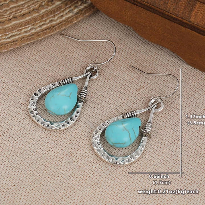 Vintage Retro Water Drop Style Turquoise Pendant Earrings