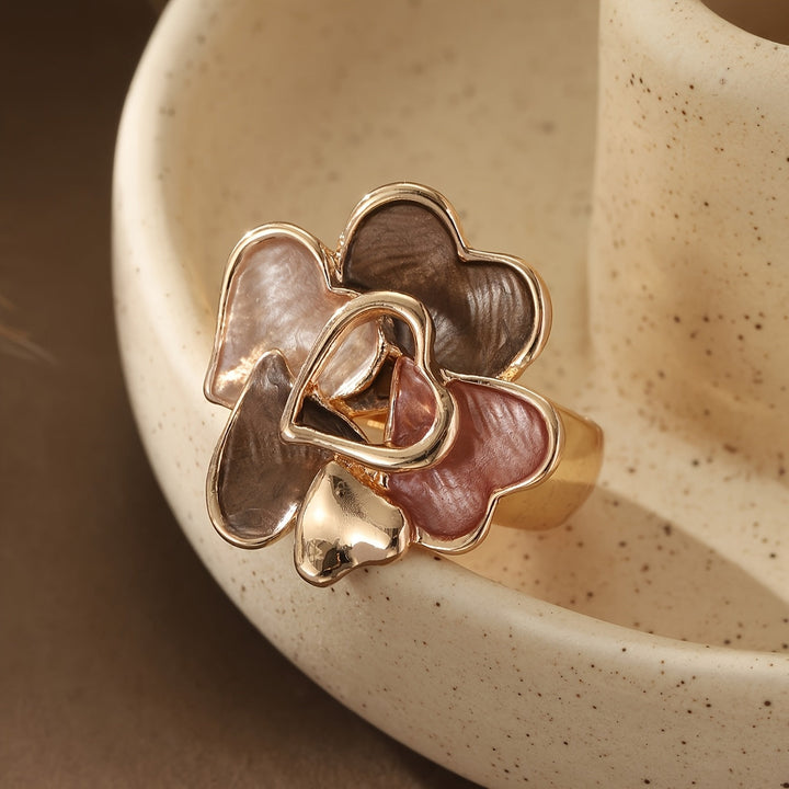 Bohemian Handmade Enamel Heart Shaped Gold Plated Rings