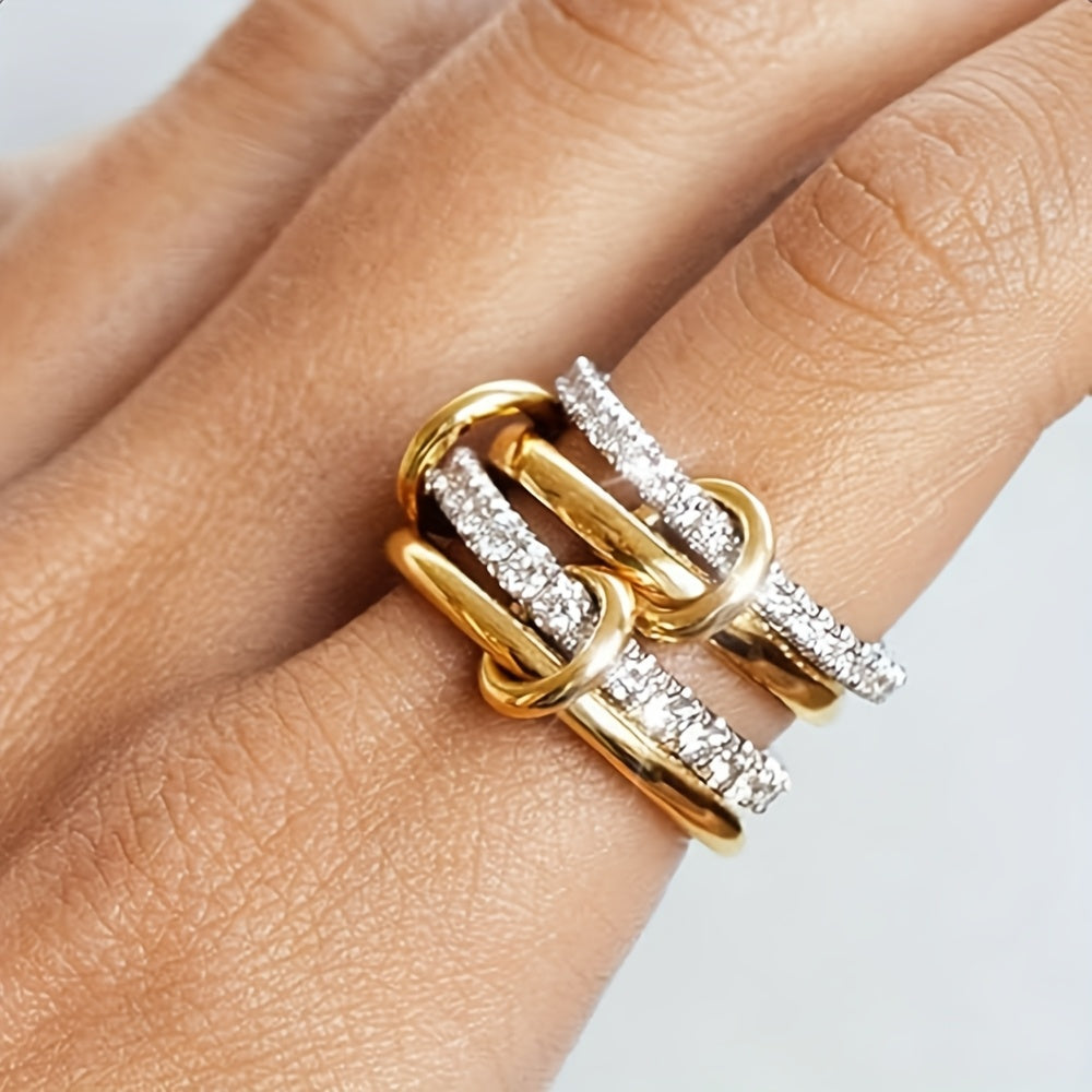 Minimalistische vergulde stapelbare ringenset met zirkonia accenten