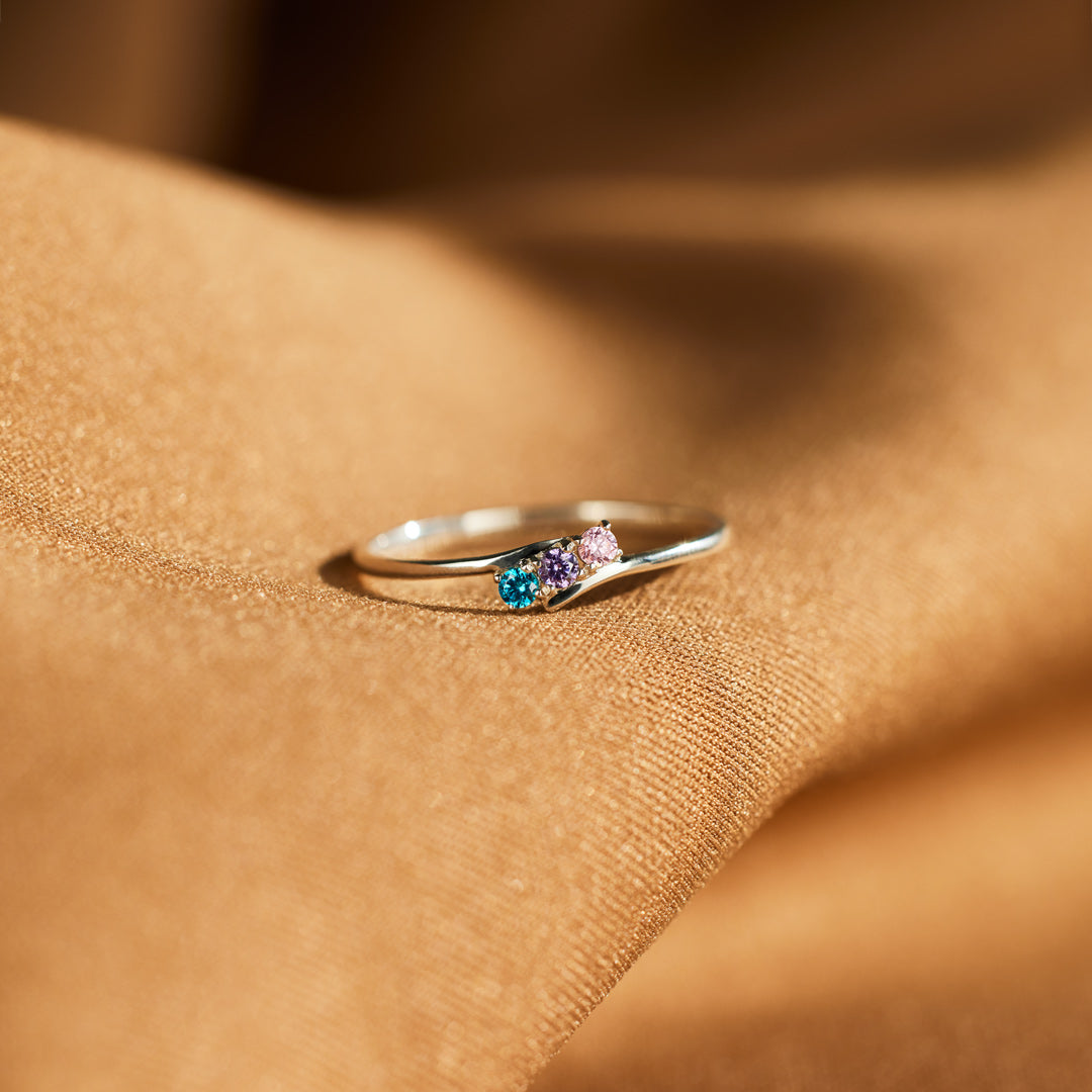 Gepersonaliseerde bypass ring met 1-6 familiegeboortestenen