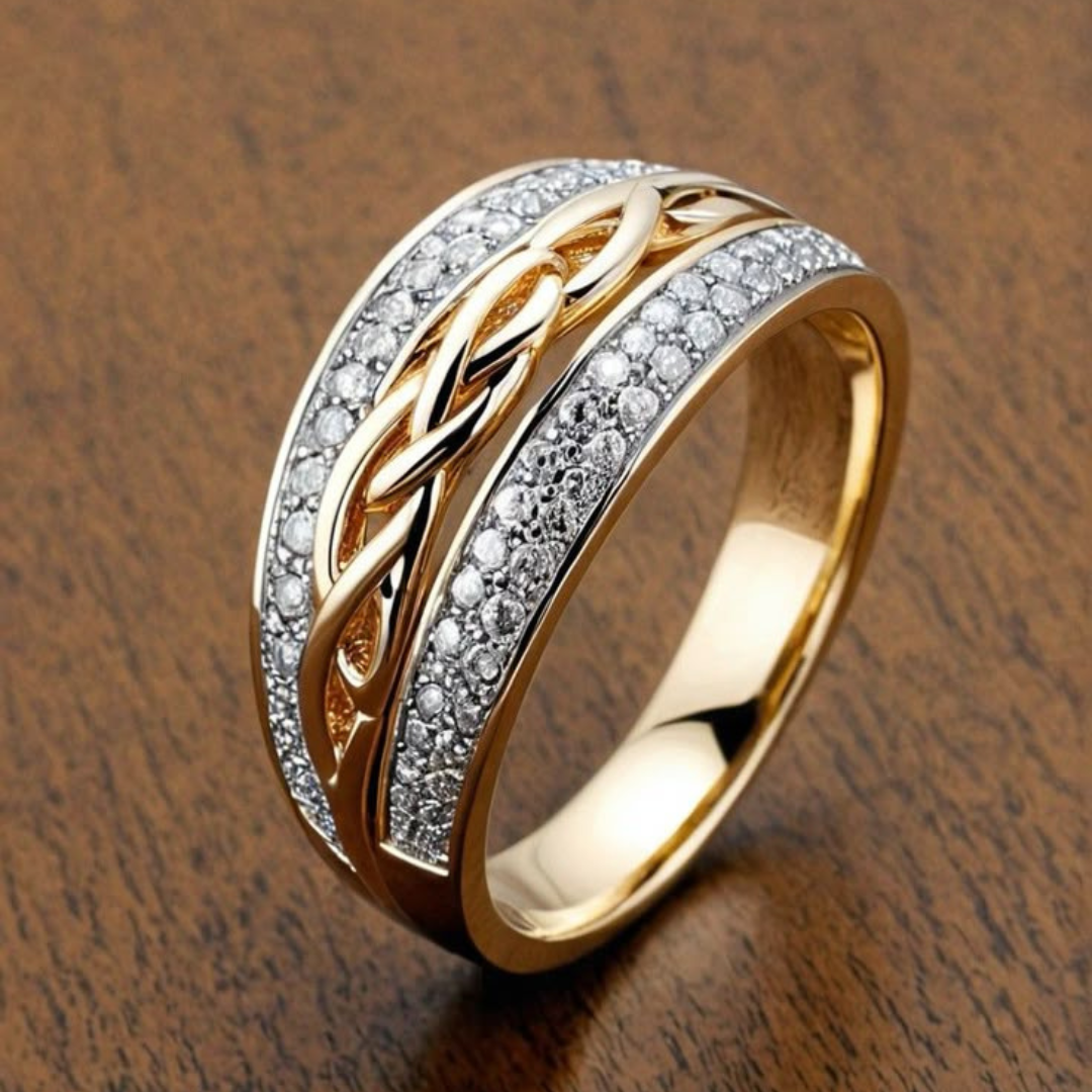 Vintage vergulde ring met ingelegde zirkonia