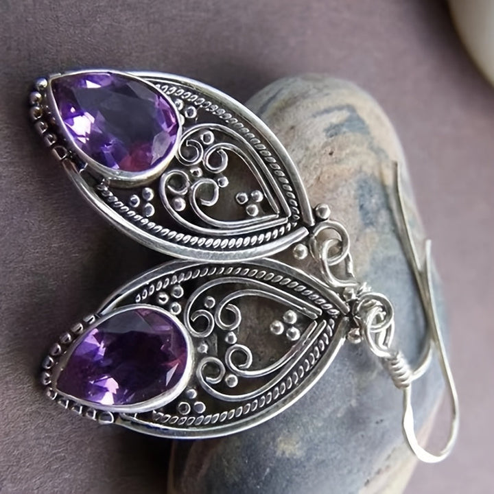 Vintage Teardrop Artificial Crystal Filigree Dangle Earrings