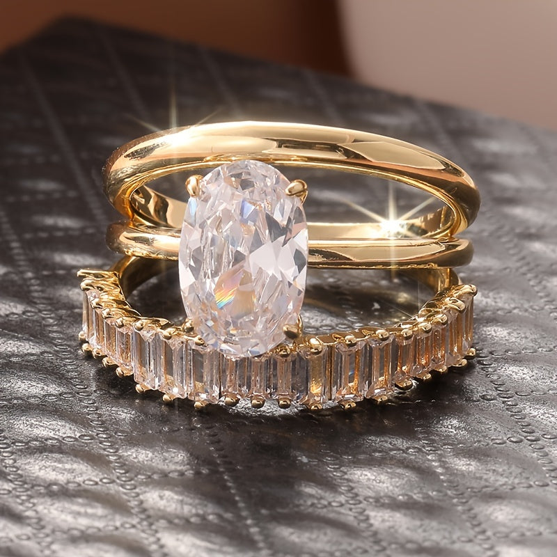 Elegante vintage gestapelde ringenset met sprankelende zirkonia