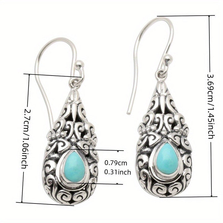 Vintage Boho Style Turquoise Filigree Teardrop Earrings