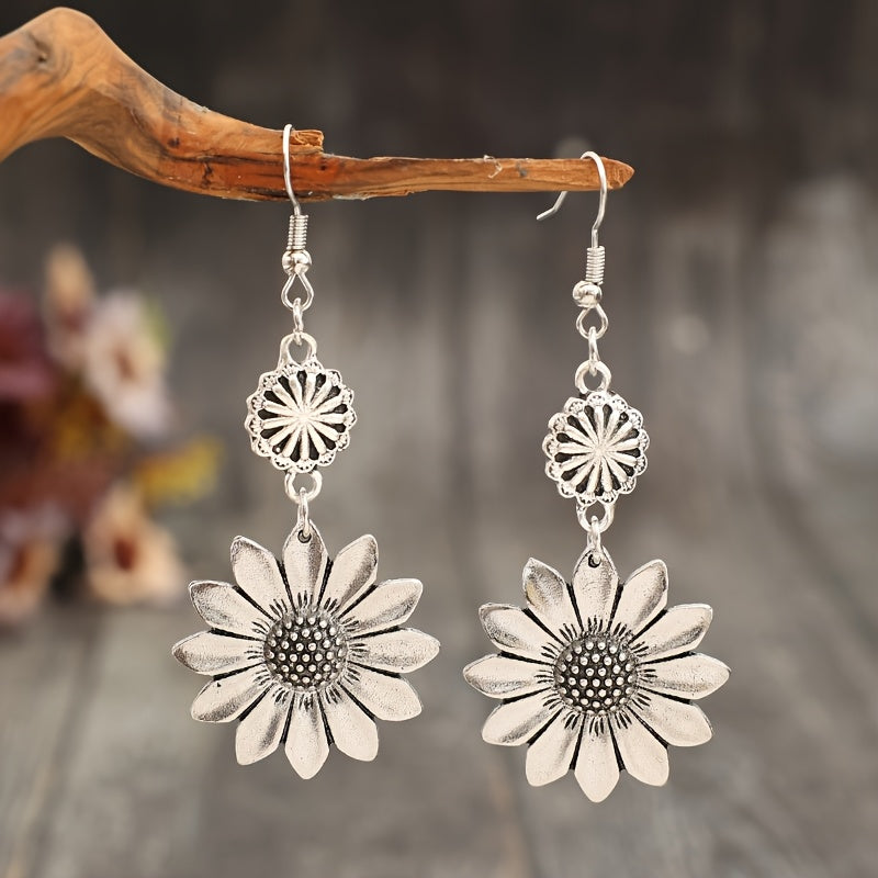 Vintage bohemien zonnebloem oorhangers