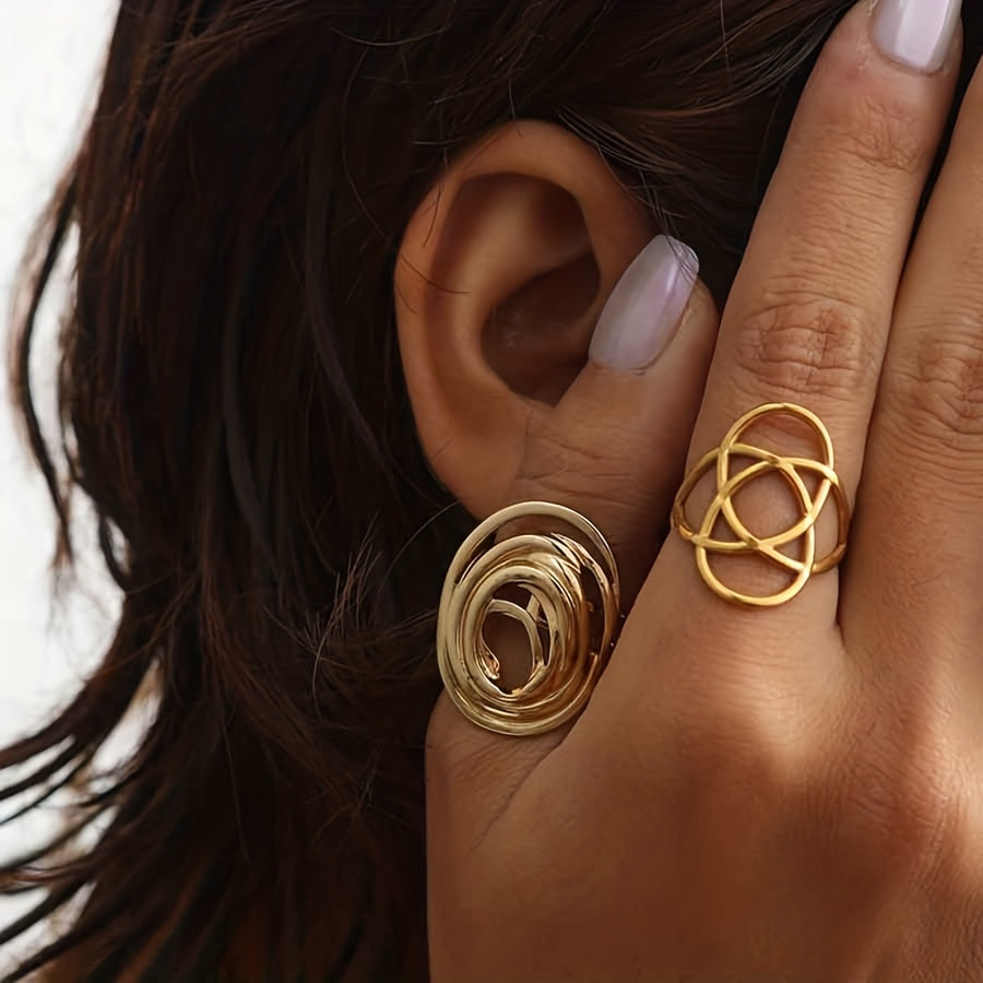 Minimalistische verstelbare goudkleurige ringenset in golfstijl