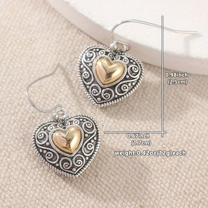 Vintage Heart-Shaped Filigree Drop Earrings
