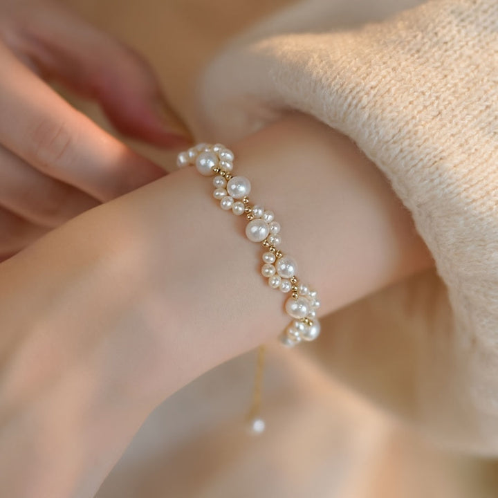 Classic Pearl Beaded Cat Paw Gold Plated Adjustable Bracelet