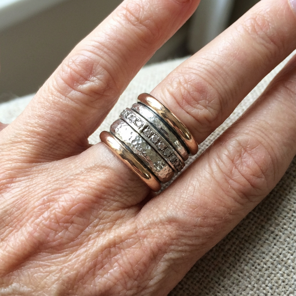 Dikke vintage ring in goudkleurig en zilverkleurig