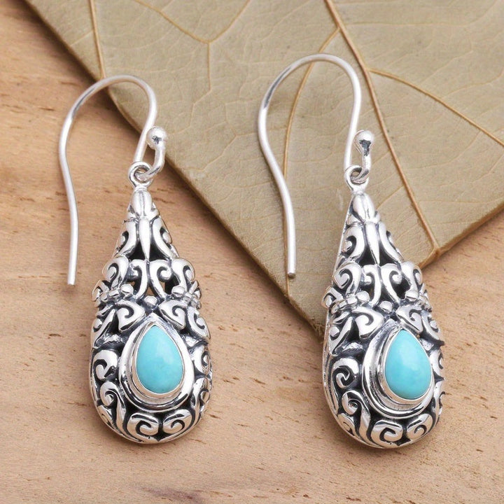 Vintage Teardrop Turquoise Silver Plated Drop Earrings