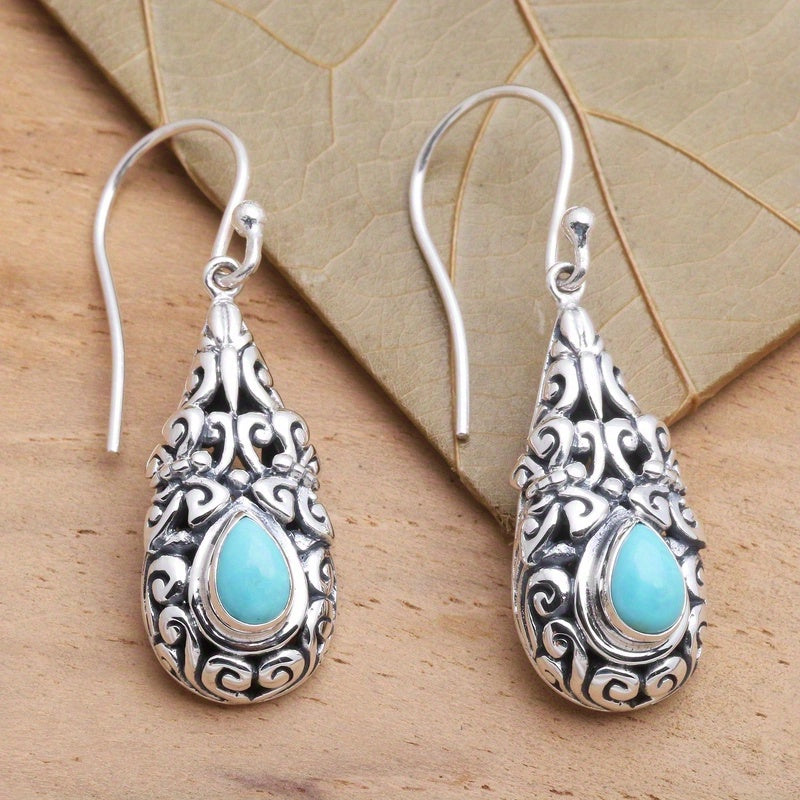Vintage Boho Style Turquoise Filigree Teardrop Earrings
