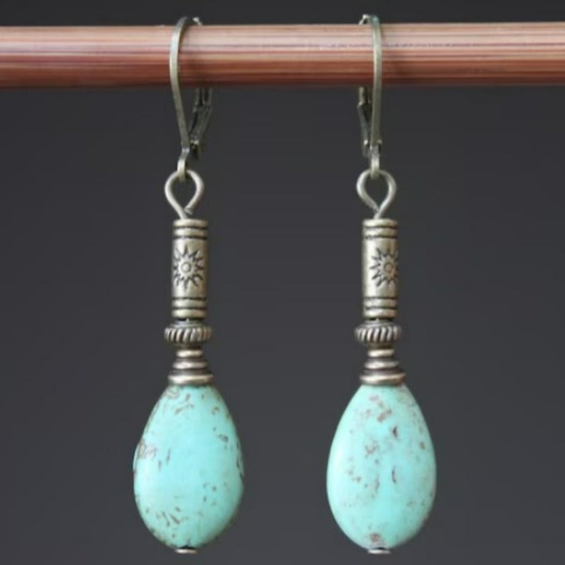 Vintage Bohemian Tibetan Silver Turquoise Earrings