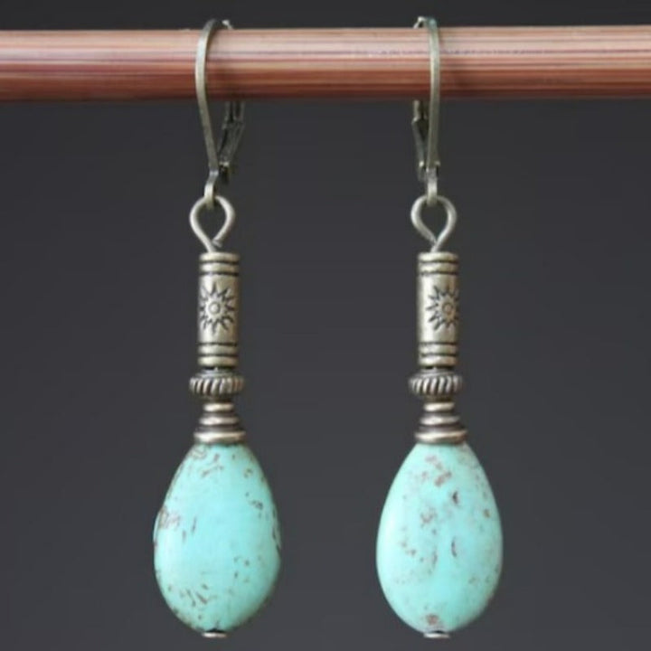 Vintage Bohemian Tibetan Silver Turquoise Earrings