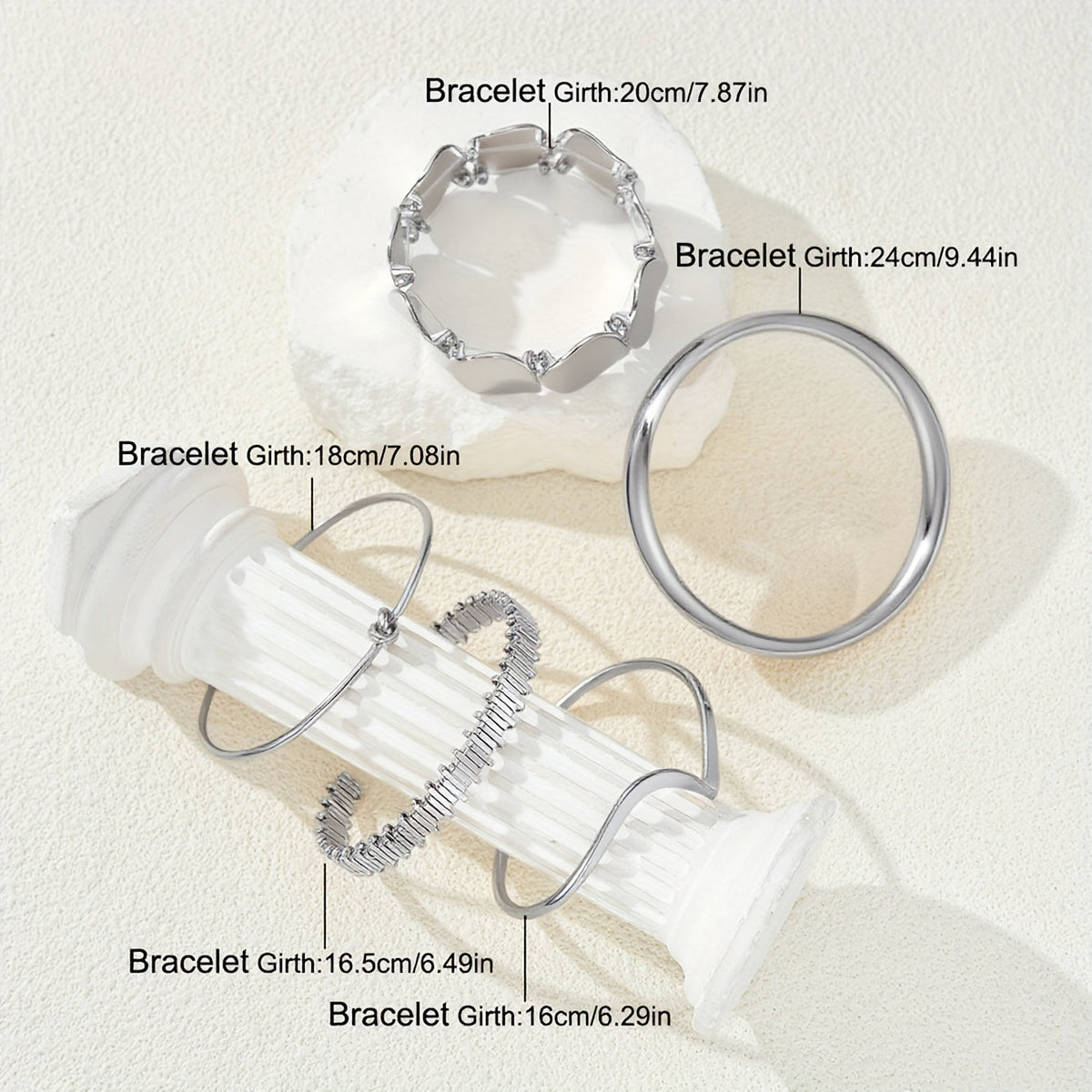 Vintage stapelbare verzilverde set slavenarmbanden