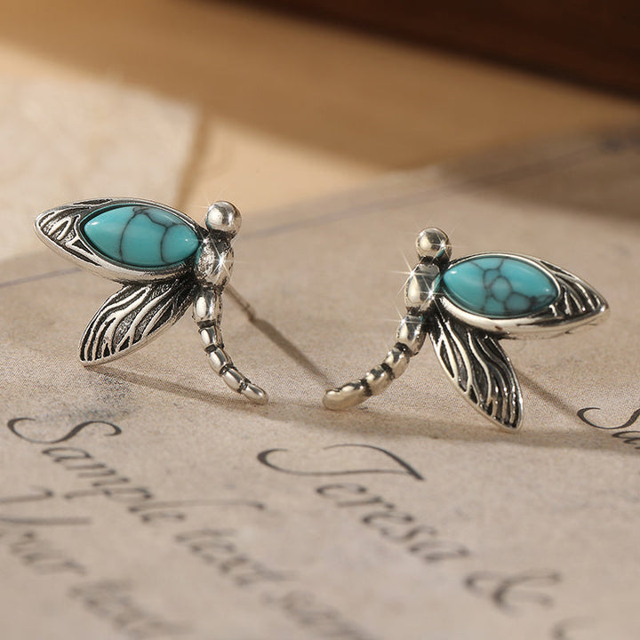 Vintage Dragonfly Turquoise Stud Earrings