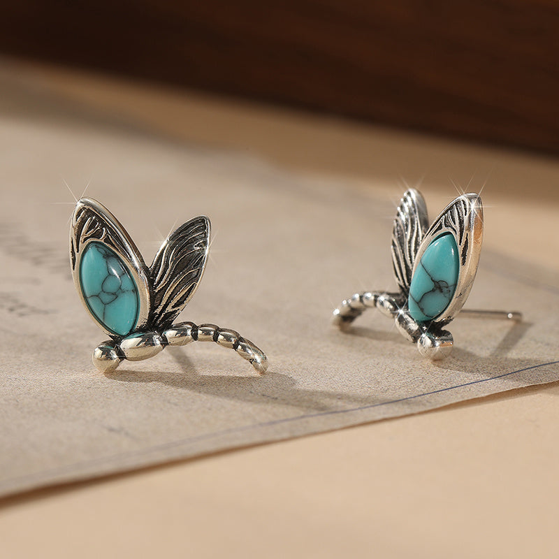 Vintage Dragonfly Turquoise Stud Earrings