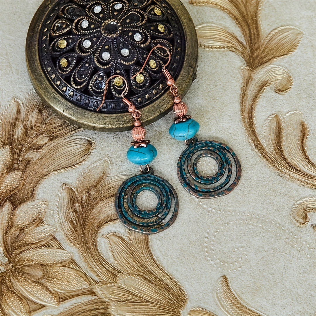 Bohemian Red Copper Colored Hoop Pendant Earrings