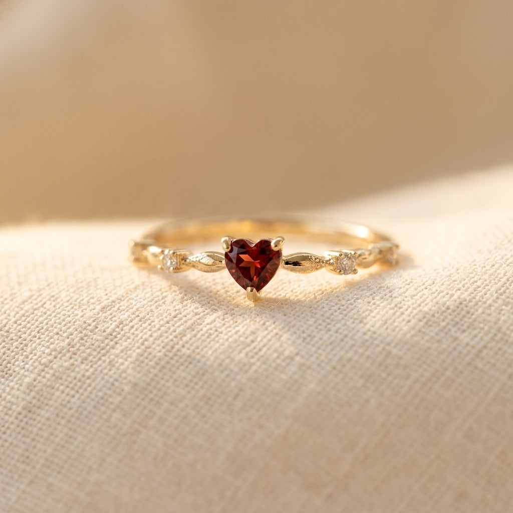 Vintage sterling zilveren verlovingsring met rode zirkonia