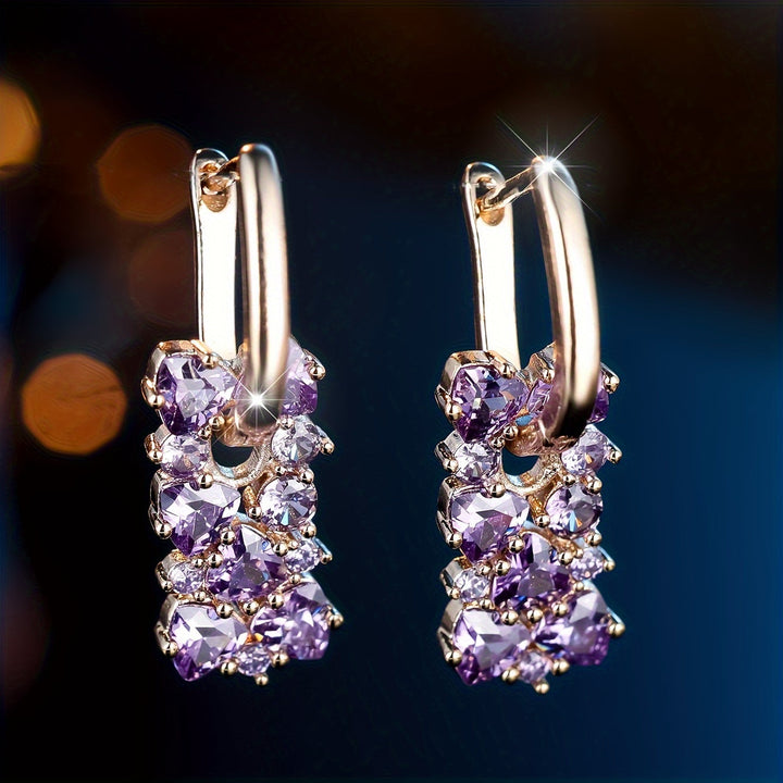 Elegant Purple Zirconia Gold Plated Hoop Earrings