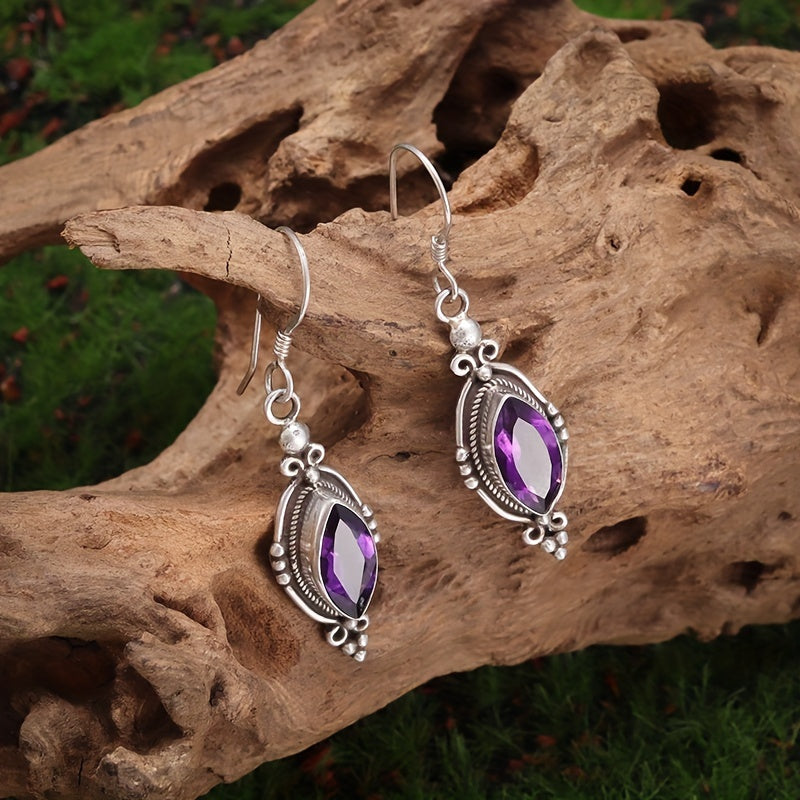 Vintage European Style Purple Zirconia Crystal Inlay Earrings