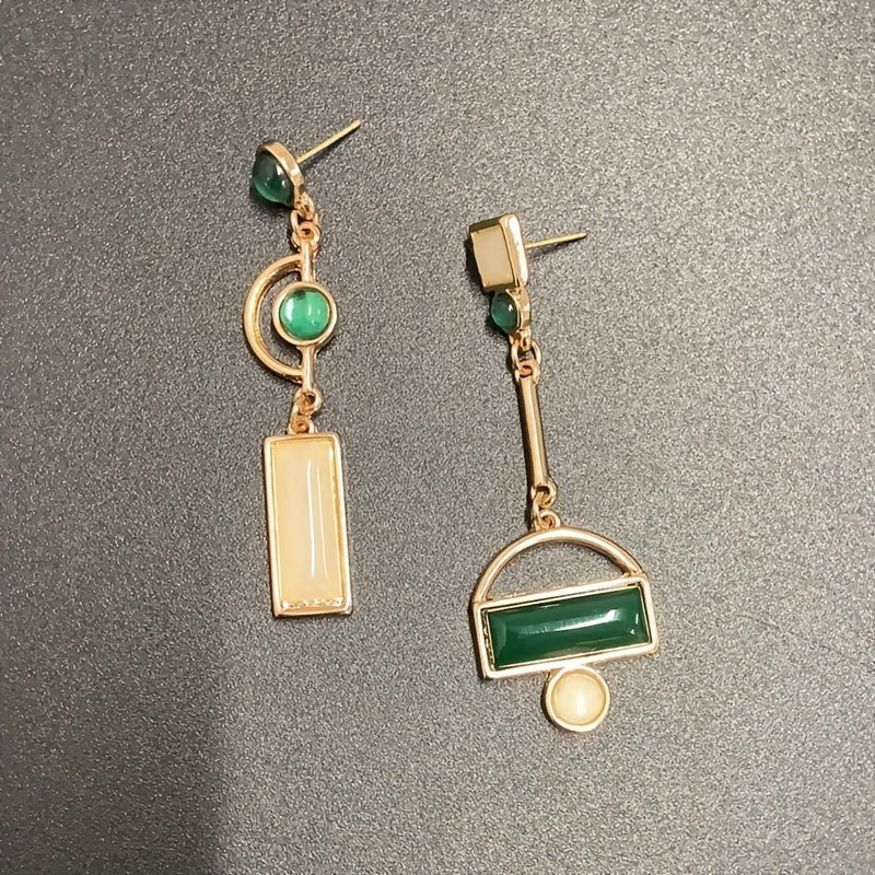 Bohemian Modern Green & Ivory Gold Plated Statement Earrings