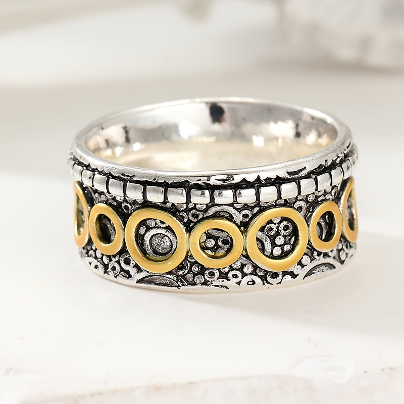 Retro Two-Tone Copper and Silver Multi-Circle Ring