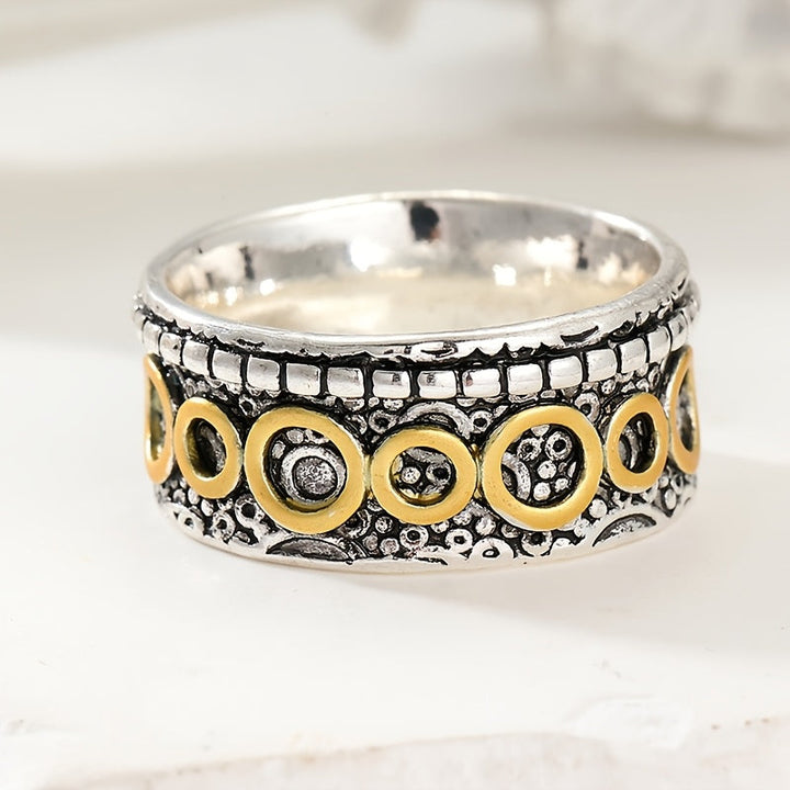 Retro Two-Tone Copper and Silver Multi-Circle Ring