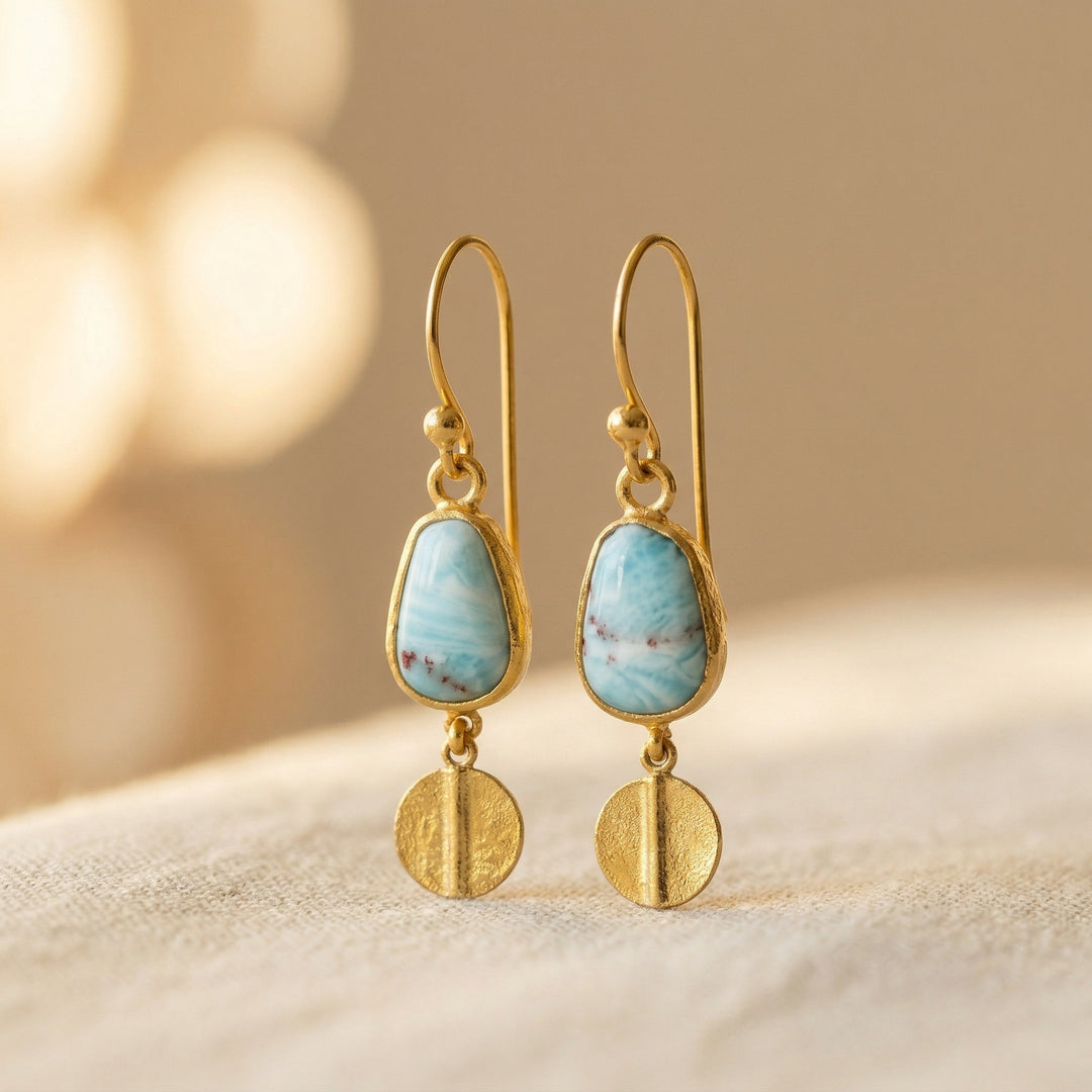 Vintage Copper Turquoise Roman Art Drop Earrings