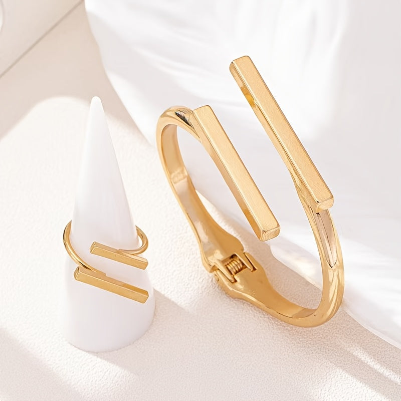Stijlvolle geometrische verstelbare armband- en ringenset