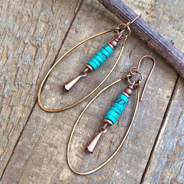 Vintage Bohemian Turquoise Beaded Hoop Earrings