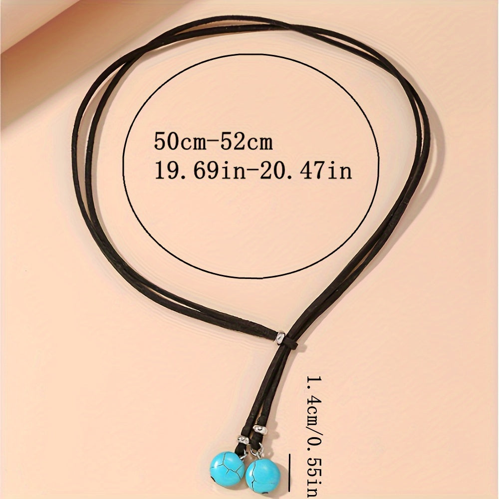 Minimalistische boho verstelbare chokerketting met ronde turkooizen kralen