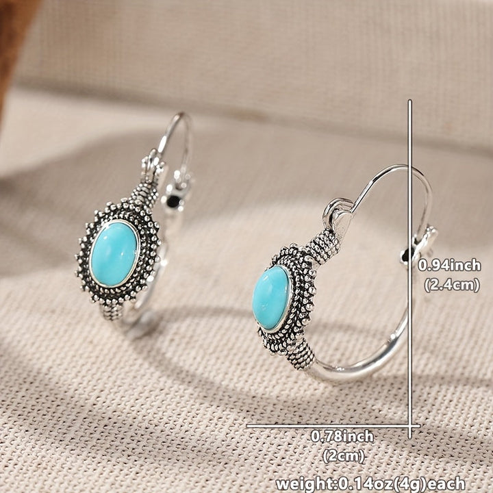 Vintage Ethnic Style Turquoise Oval Hoop Earrings
