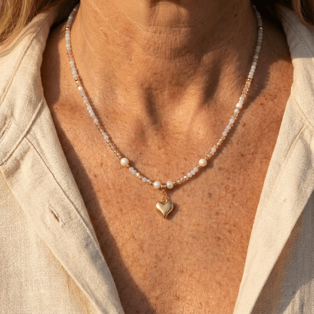 Elegante hartketting met strass en kristallen kralen