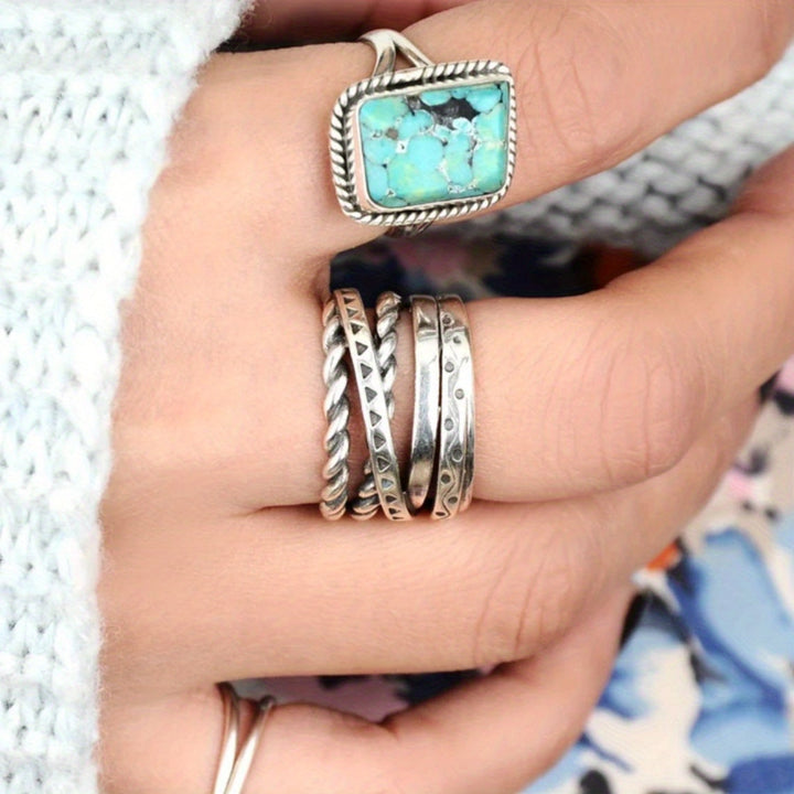 Vintage Pattern Multilayer Line Silver Plated Ring