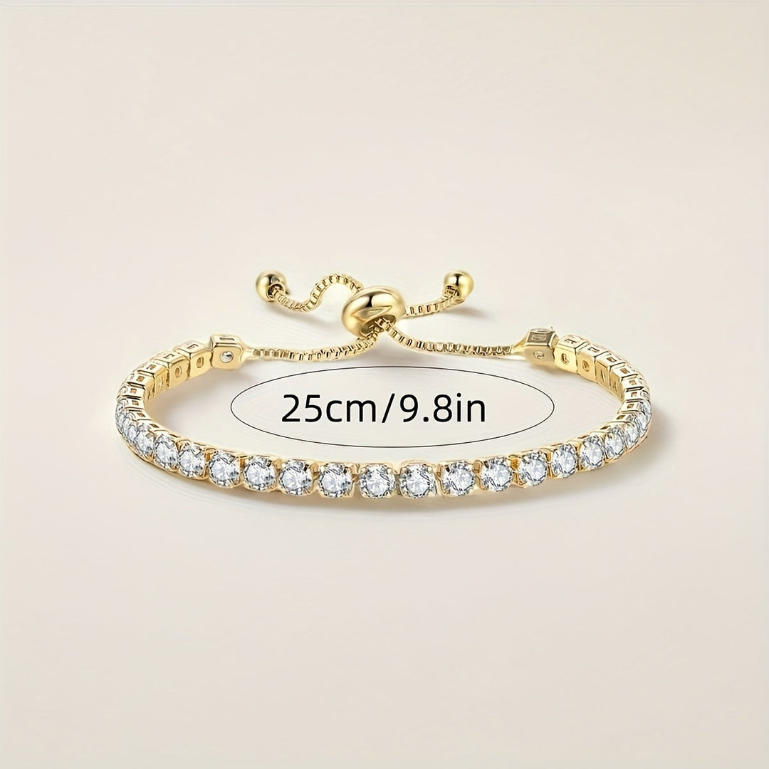 Elegant Gold Plated Zirconia Diamond Adjustable Tennis Bracelet