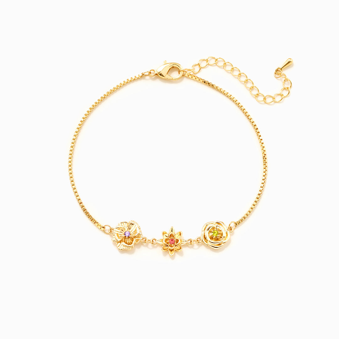Gepersonaliseerde geboortebloem armband met driedimensionaal bloemendesign