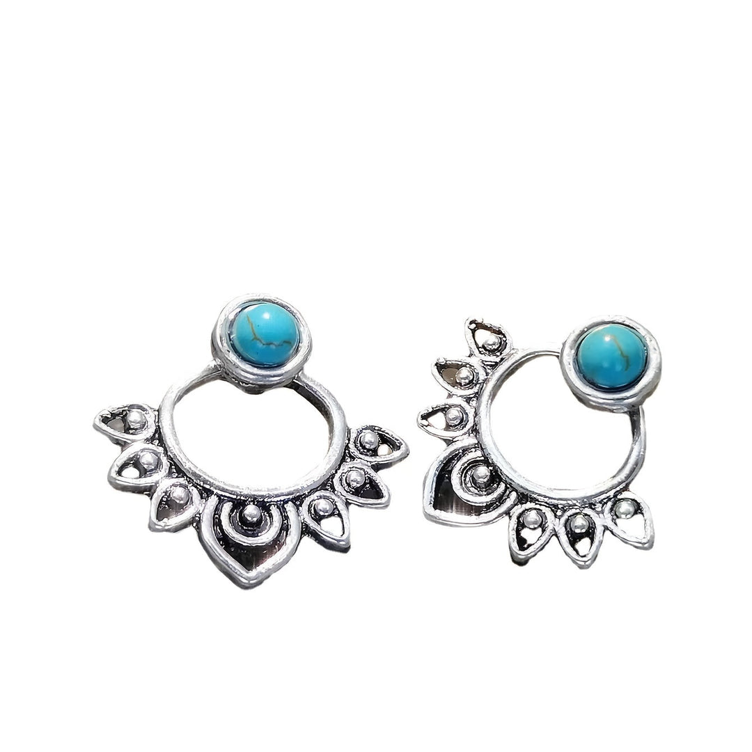 Turquoise Mandala Silver Plated Stud Earrings