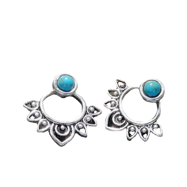 Turquoise Mandala Silver Plated Stud Earrings
