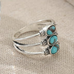 Vintage Boho Style Triple Turquoise Silver Ring