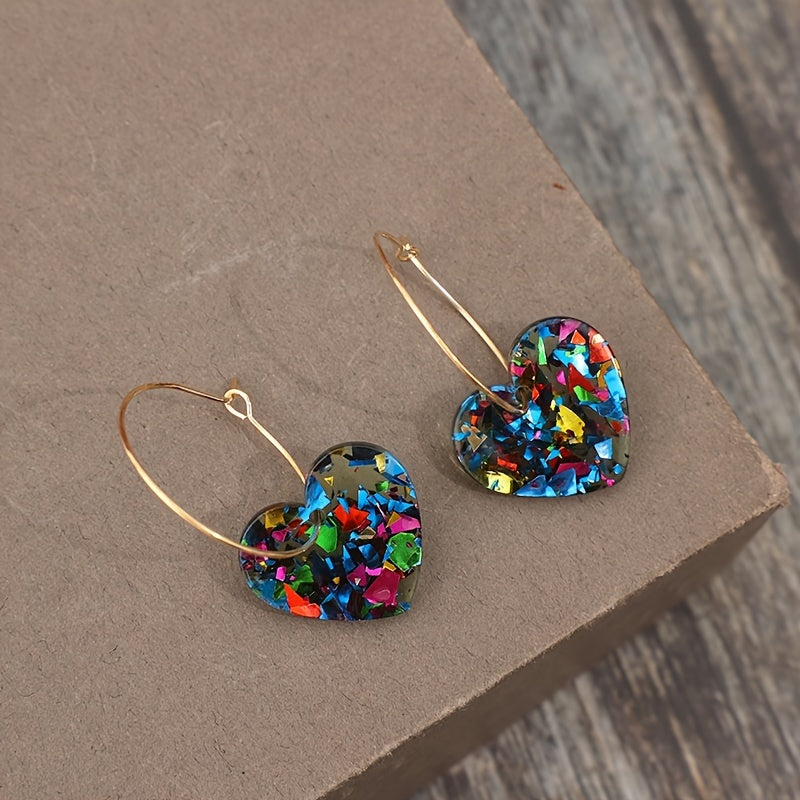 Vintage Style Resin Glitter Heart Pendant Earrings