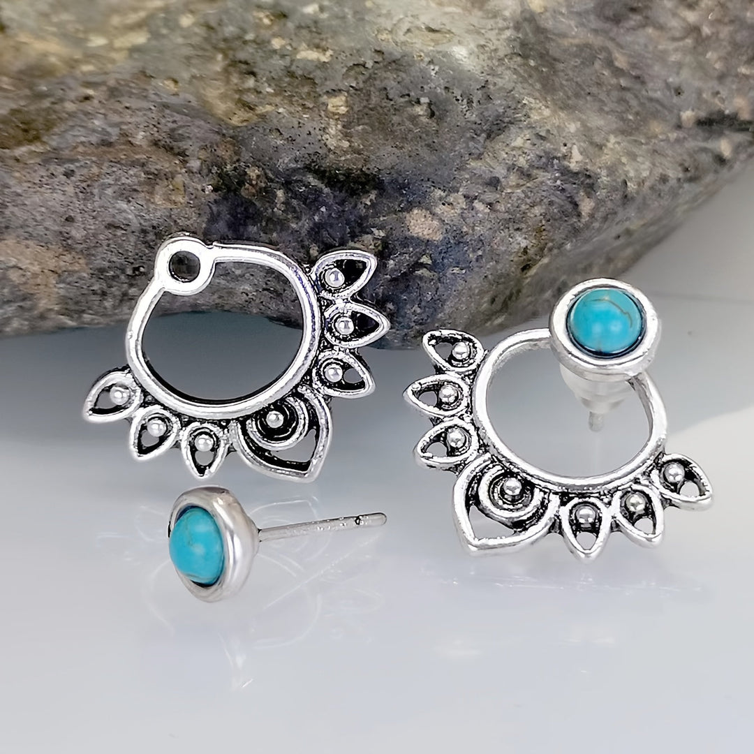 Turquoise Mandala Silver Plated Stud Earrings