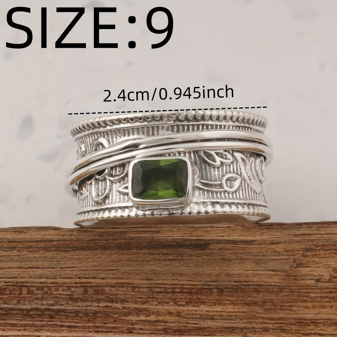 Vintage Bohemian Wide Band Zirconia Silver Plated Ring