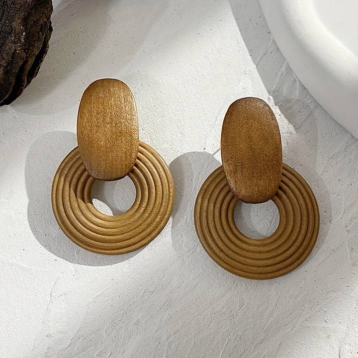 Natural Wood Spiral Drop Earrings