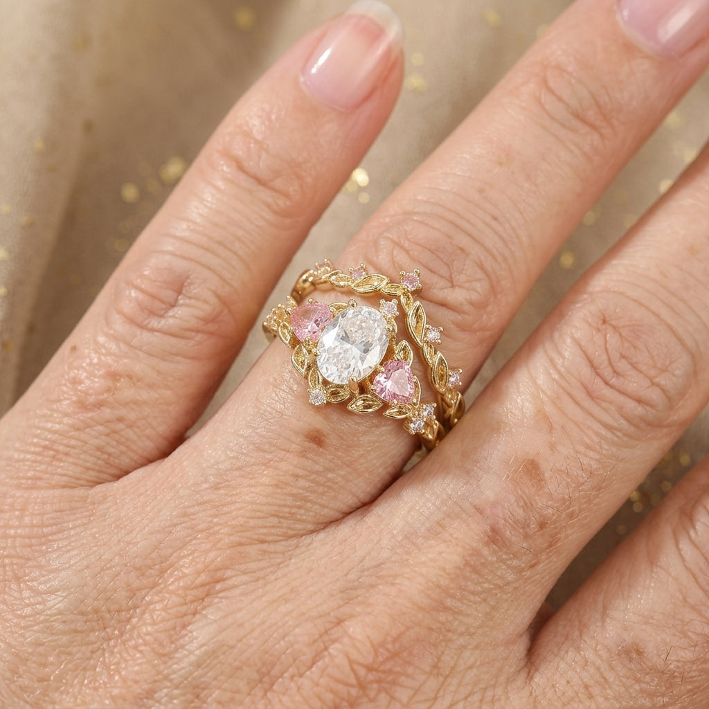 Romantische roze zirkonia rosé goudkleurige ring