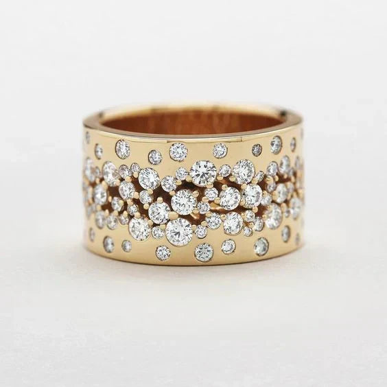 Vintage vergulde ringband met sprankelende zirkonia