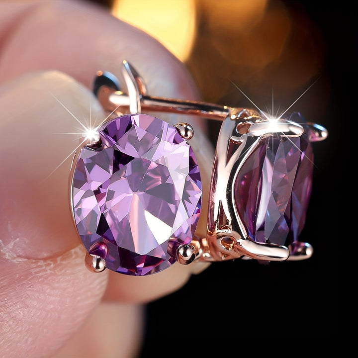 Elegant Boho Style Purple Cubic Zirconia Drop Earrings